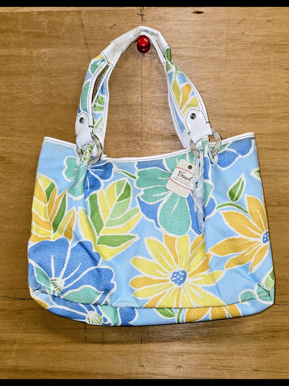 Fossil Floral Canvas Tote in Blue, Yellow, Green and White